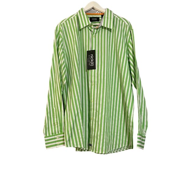 NWT Nick(it) Men's XL Striped Green & White Button-Down Shirt #X-5-24-100 - Picture 1 of 7